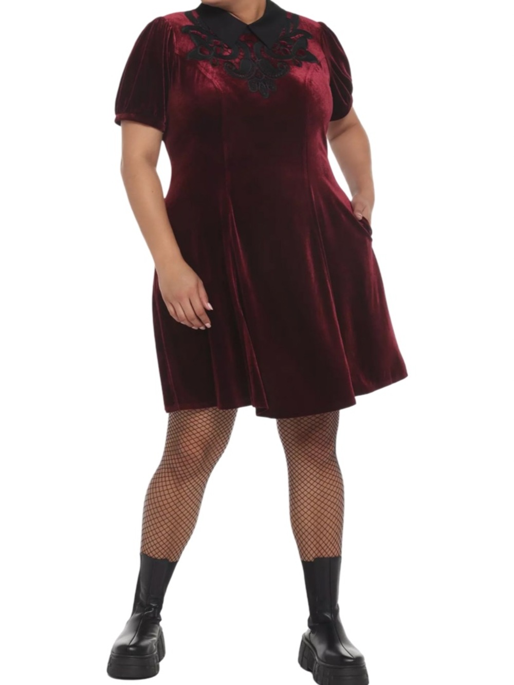 Cosmic Aura Burgundy Velvet Black Collar Dress Women’s Plus Size 2 EUC